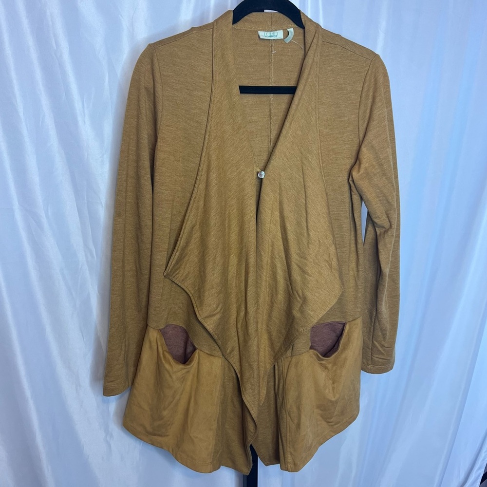 Logo Lounge Lori Goldstein Brown Open Front Cardigan, size Small